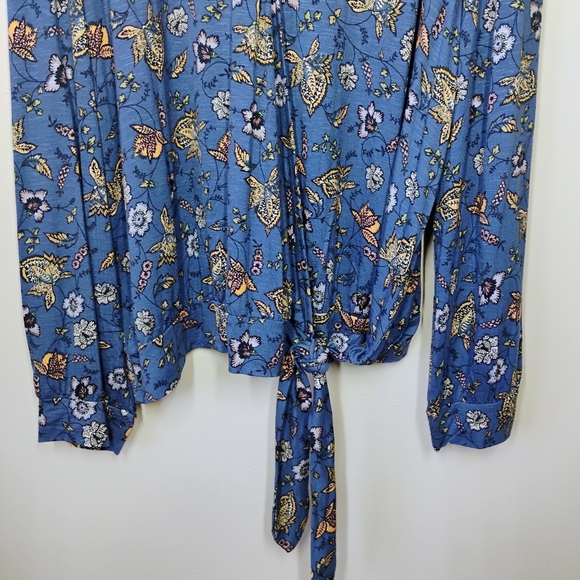 One World Long Sleeve Vneck Surplice Front Knit Top Indigo Olga Plus Size 2X - Picture 3 of 13